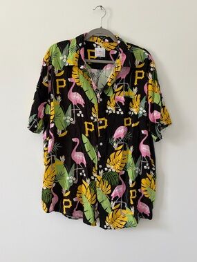 MLB Genuine Merchandise Pittsburgh Pirates Black Floral Tropical Casual Shirt XL